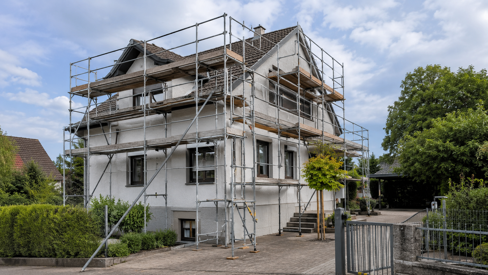 Gerüst an einem Wohnhaus in Böblingen