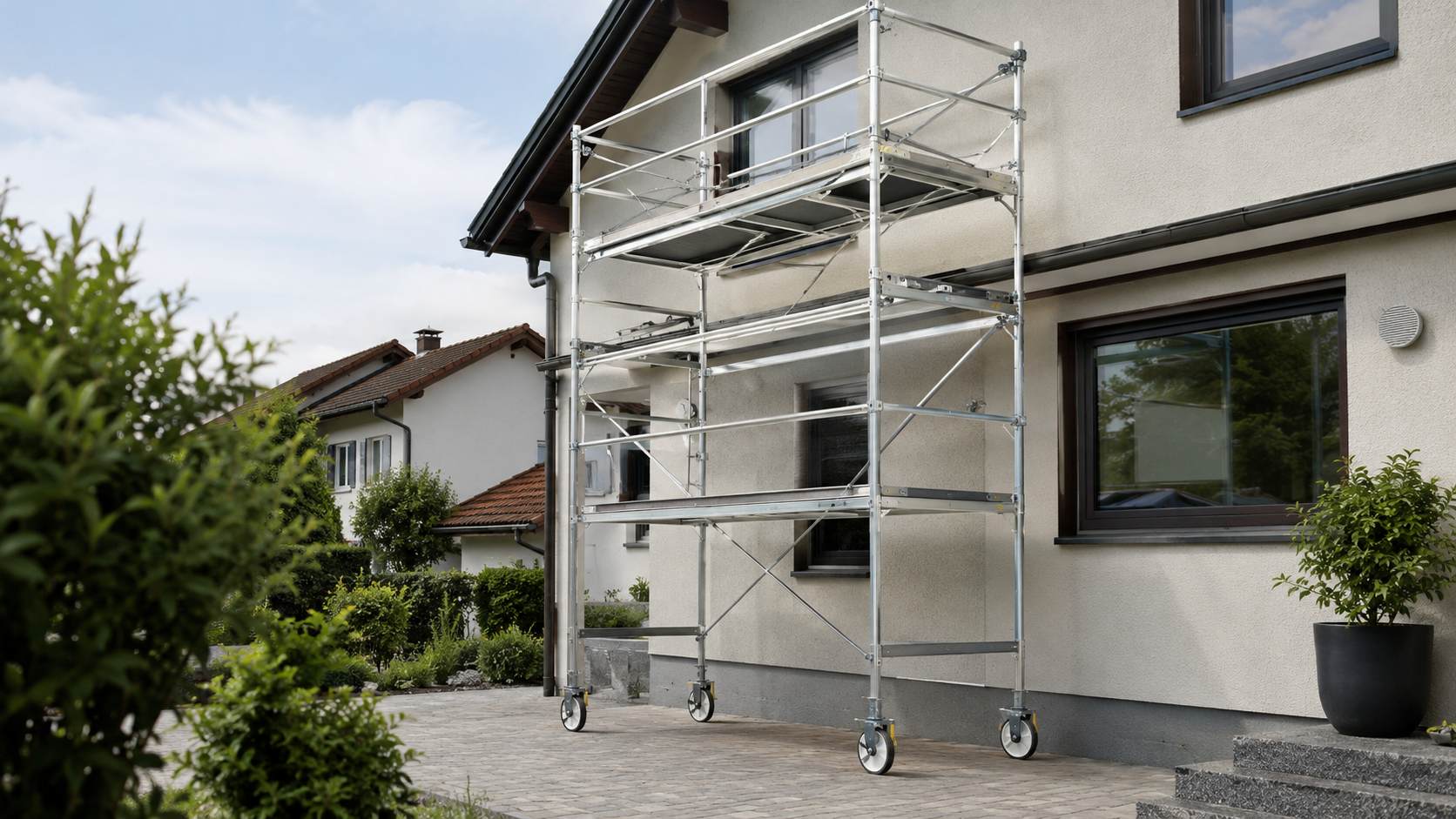 Rollgerüst an einer Hausfassade in Böblingen